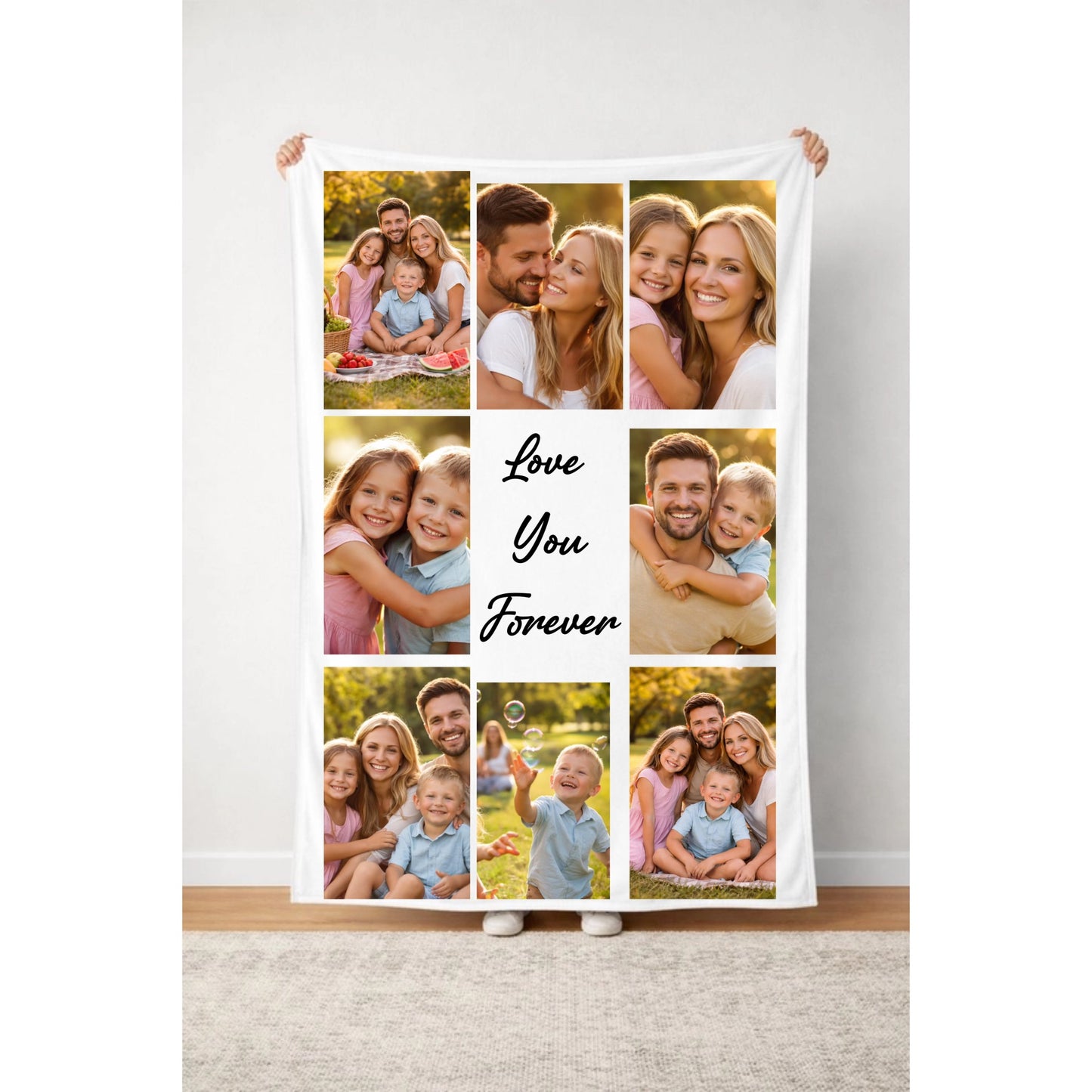 Personalized 8 Photo Collage Blanket with Custom Message