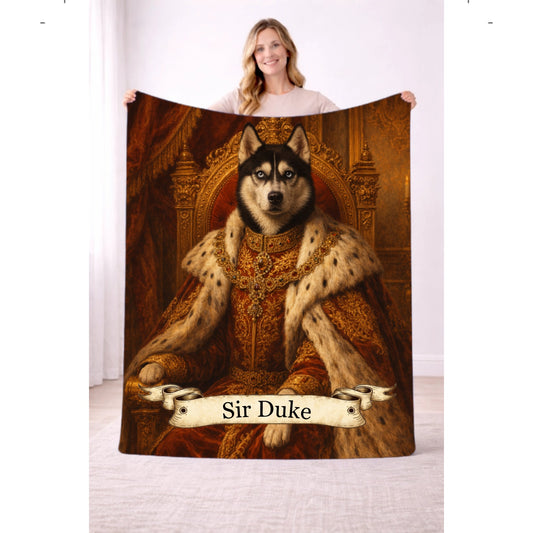 Custom Royal Pet Portrait Blanket – Just Upload a Photo