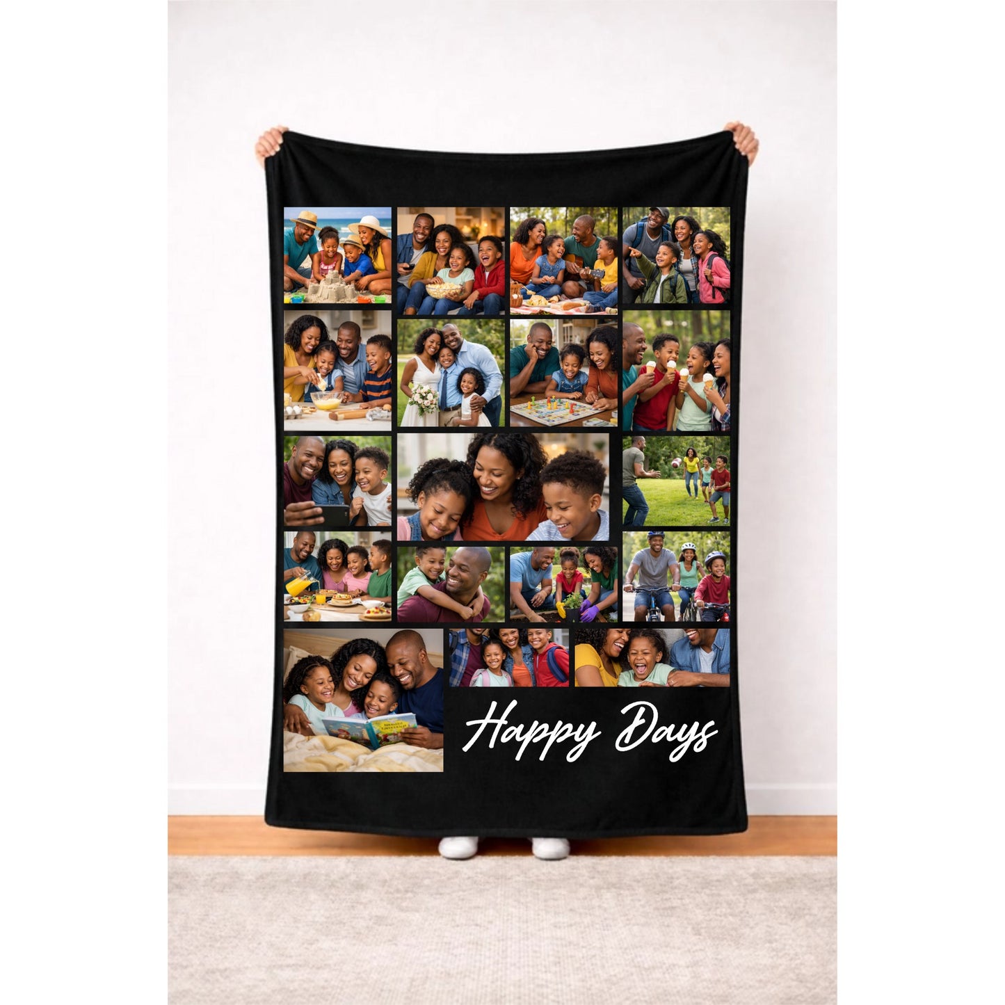 18 Photo Personalized Collage Blanket with Custom Text