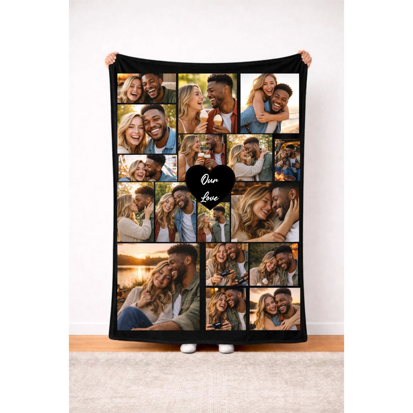Personalized Heart Collage Blanket with Custom Message